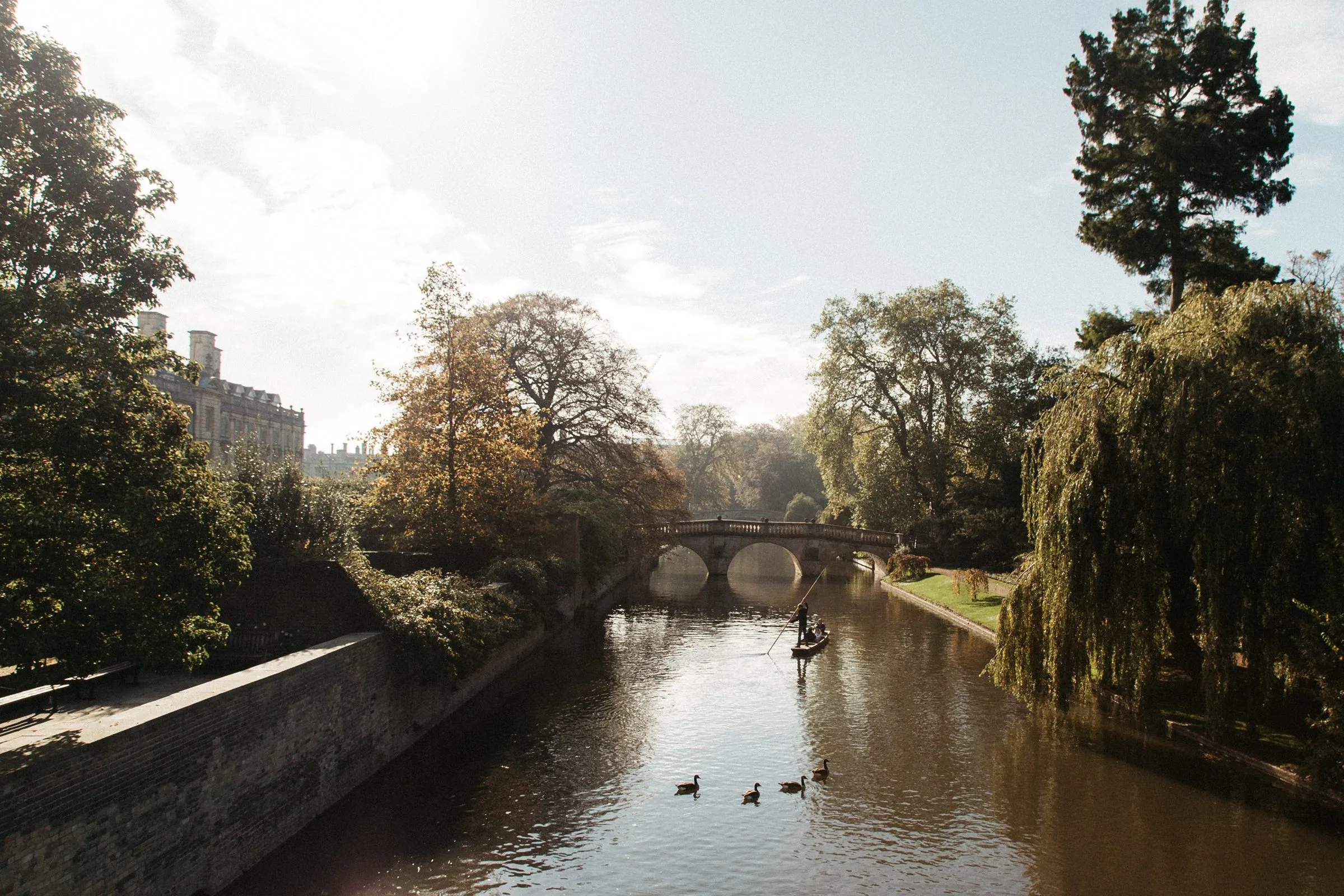 Clare Bridge over the River Cam, Cambridge, with a punt on the water